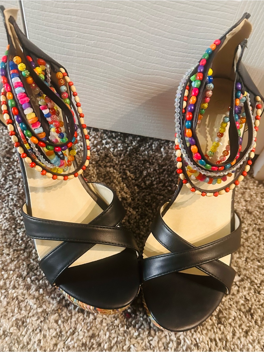 Black Beaded Multi-Color Strap Women’s Sandal